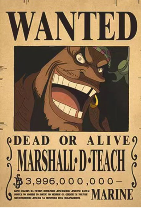 Affiche wanted de Marshall D. Teach 2.224 Milliard de Berry ONE PIECE