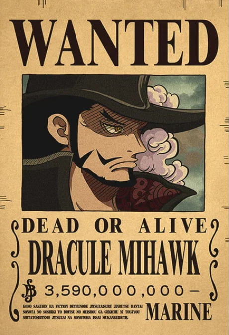 Affiche wanted Dracule Mihawk  3,590 milliard de berry ONE PIECE