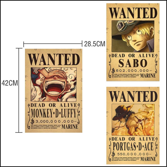 Collection Affiche Poster wanted Luffy, Ace, Sabo - One Piece Nouvelle prime