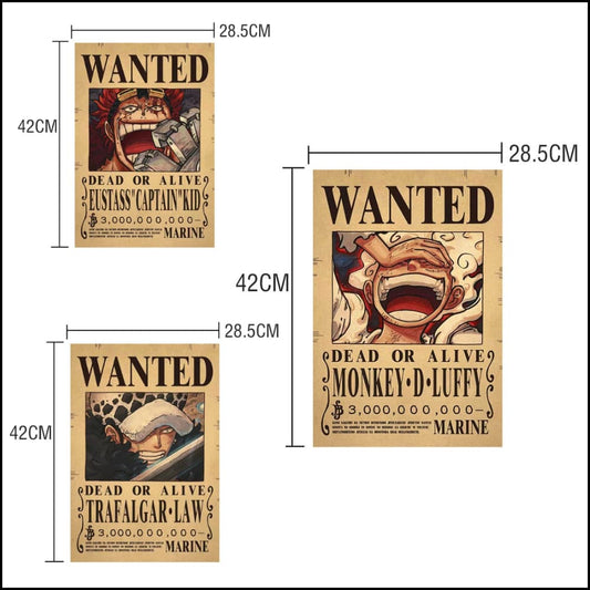 Collection Affiche Poster wanted Luffy, law et kid - Nouvelle Prime One Piece