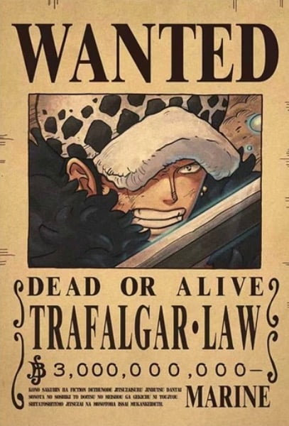 Affiche wanted Trafalgar Law 3 milliards de berry ONE PIECE