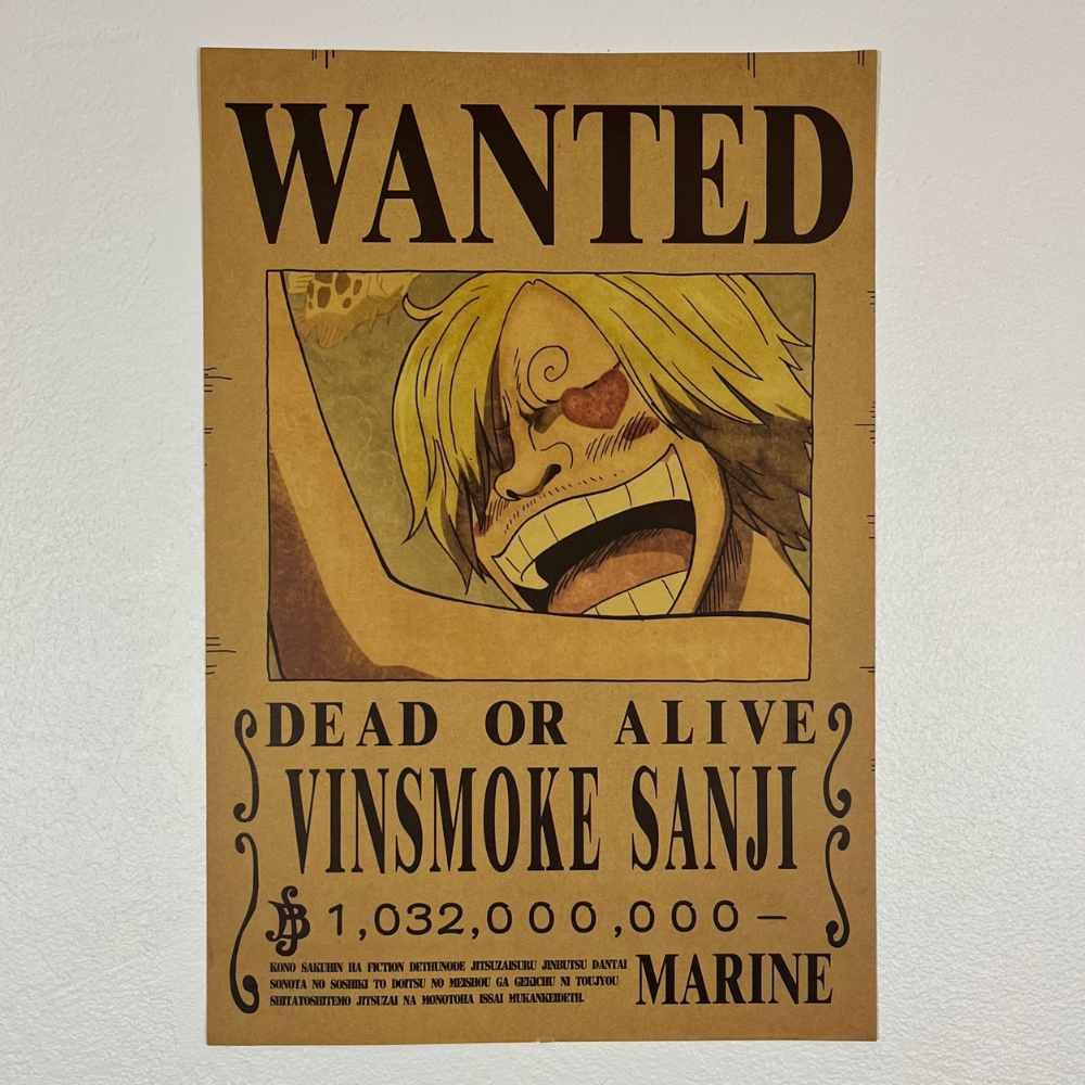 Affiche wanted Vinsmock Sanji 1,1 milliards de Berry ONE PIECE